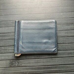 Prada Logo Saffiano Black Leather Bifold  Wallet with Money Clip Authentic|Used